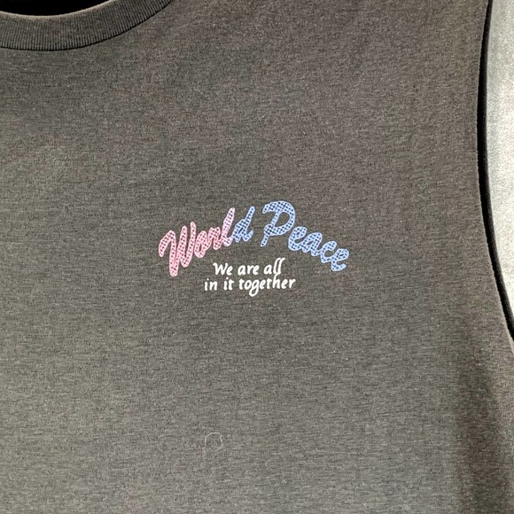 Cotton:On Men's Washed Black World Peace Tbar Msucle T-Shirt SZ M - Picture 4 of 12